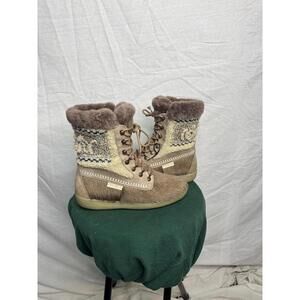 Tecnica Fur Wool Lace-Up Boots Beige Tan Winter Women's